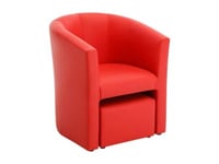 Fauteuil cabriolet et pouf en simili rouge JOVANA