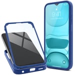 Moozy Coque 360 pour Samsung A13 - Coque transparente à bord bleu, protection intégrale double face, coque avec protecteur d'écran intégré - Neuf