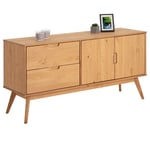 Idimex - Buffet tivoli design vintage scandinave nordique commode bahut vaisselier 2 tiroirs 2 portes, pin massif finition bois teinté - Brun