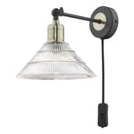 dar lighting BOY0775 Boyd Single Wall Light Antique Brass and Matt Black With Ribbed Glass Shade