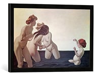 'Encadré Image de Felix Edouard Vallot tonalité "Three Women And A Young Girl Playing In The Water, 1907 Impression d'art dans le cadre de haute qualité Photos fait main,, 60 x 40 cm, noir mat