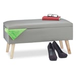 Banc de rangement banquette similicuir coffre 40 litres 4 pieds pouf tabouret HxlxP: 40 x 80 x 39,5 cm, gris - Relaxdays