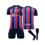 (FC Barcelona Hemma Kit 2022/2023 Fotbollströja 3 Delar Kits för Barn Vuxna M(170-175CM)