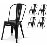 Kosmi - Lot de 4 chaises noires en métal Noir Brillant Style Industriel factory finition Gloss