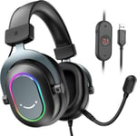 Casque Gamer Pc, Casque Gaming Avec Micro Pour Ps4 Ps5, Son Surround 7.1 Usb Casque Fil Gaming Avec 3 Mode Eq, Rgb, Coussinets Souples-H6