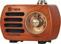 R-818 Radio Portable Rechargeable, Poste Radio Vintage en Bois de Noyer 100% Support Radio FM et Prise AUX, Bluetooth 5.0 Mini Radio Portable au Son et à la Basse HD