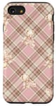 Coque pour iPhone SE (2020) / 7 / 8 Adorable ours en peluche Coquette Rose Plaid doux Fille Vintage