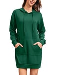 Terecey Robe Sweat Femme Long à Capuche Pull Robes avec Poche Manches Longues Casual Hoodie Hiver Vert Sombre