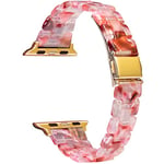 EWENYS Slim Narrow Resin Strap Luxury for Ladies Girls Women, Compatible with Apple Watch Series 9 8 7 41mm, Series 6 5 4 SE 40mm, Series 3 2 1 38mm, Gold Clasp(Red peach)