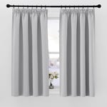 PONY DANCE Silver Blackout Curtains 54 Inch Drop with Hooks for Track Thermal Curtains for Bedroom, Living Room Short Blackout Curtains Pencil Pleat, W46 X L54, 2 Panels, Silver Grey