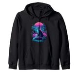 Fox Synthwave Vaporwave Art Zip Hoodie