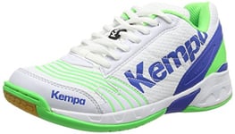 Kempa Femme Attack Three Women Chaussures de Handball, Multicolore, Blanc, Bleu Kemp, Vert Fluo, 38.5 EU