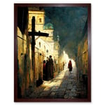 The Way Of The Cross Via Dolorosa Street Oil Painting Art Print Framed Poster Wall Decor 12x16 inch