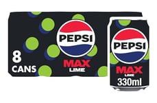 Pepsi Max Lime No Sugar Soft Drinks, 8 x 330ml
