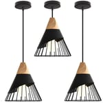 Lot de 3 Lustre Suspension Nordique Créatif Abat-jour en Forme Badminton Métal E27 pour Chambre Cuisine Bar Noir