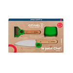 Opinel - Coffret Complet Petit Chef - Ustensiles de Cuisine Enfant - Couteau, Éplucheur, Protège-Doigts - Hêtre & Inox - Vert