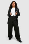 Petite Contrast Asymmetric Waistband Straight Leg Trouser