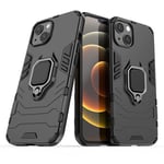 IMIRST Apple iPhone 13 Case - Heavy Duty Armor Dual Layer Shock Resistant Hybrid Protective Snap-on Case Cover with Ring Holder Kickstand for Apple iPhone 13 HB Black