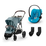 cybex GOLD i-Size Gazelle S Taupe Sky Blue barnevogn inkludert Cloud G Plus Beach Blue babystol og adapter