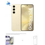 Samsung Galaxy S24 5G -puhelin, 256/8 Gt, Amber Yellow + silikonisuoja ja panssarilasi