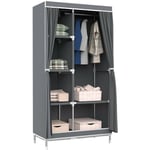 Armoire double en tissu avec rideaux coulissants blanc/gris 90x43x168cm 7house