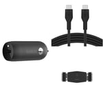 Belkin Premuim Car Bundle(USB-C Fast Car Charger 20W & USB-C to USB-C 1m charging cable & Vent Mount)