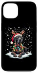 Coque pour iPhone 13 Black Lab Labrador Pyjama avec motif sapin de Noël et bonnet de Père Noël