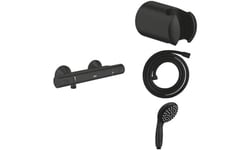 GROHE Precision Start Bath/Shower Installation Wall Holder Set (Exposed Thermostat, Wall Holder, Shower Hose 1.75 m, Hand Shower 10 cm 2 Sprays: Rain & Jet), Matt Black