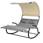 Sobuy Ogs50-Hg Bain De Soleil Transat À Bascule 2 Places Avec Auvent Et 2 Roulettes Assise Dossier Ergonomiques Oreiller Fourni - Charge Max. 300kg - Gris