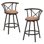 MEUBLE COSY Lot de 2 Tabourets de Bar Vintage pivotant sur 360° avec Dossier et Repose-Pieds Siège de 63 cm de Haut Style industriel Marron