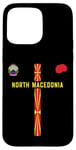 Coque pour iPhone 15 Pro Max Drapeau et silhouette carte de la Macédoine du Nord, emblème national