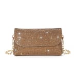 Glitter Afton Clutch Väska för Kvinnor Kedja Axelväska Bröllop Fest Handväska Brown