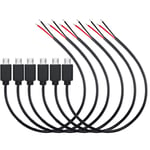 6Pcs micro Queue de cochon USB,22AWG 5V2A micro USB mâle extrémité ouverte à fil nu à 2 broches,USB rallonge de câble,prise USB soudable,pour les bricoleurs (30cm)