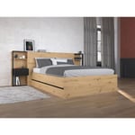 Vente-unique Lit coffre 140 x 190 cm avec chevets - Coloris : Naturel et noir + Matelas - LUDARO