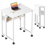 GreenForest Petite Bureau Pliant à roulettes, 63×50cm Bureau Pliable Portable,Table Bureau Pliante avec Rangement, Bureaux d' Ordinateur pour Petit Espace Postes de Travail, Assemblage Facile, Blanc