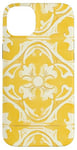 Coque pour iPhone 14 Plus Carrelage floral jaune avec détails ornementaux