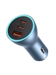 Baseus Car charger Golden Contactor Pro 2x USB-C 1x USB 65W (blue)