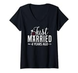 Womens Just Married 4 Years Ago Men Women 4th Wedding Anniversary V-Neck T-Shirt