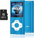 32Go Lecteur Mp3,Portable Lecteur Musical Sans Perte Hifi,Radio Fm,Enregistreur Vocal,Lecteur Vidéo,E-Book,Lecteur Mp3 Sport Pour Courir,18 Heures De Lecture De Musique,Bleu