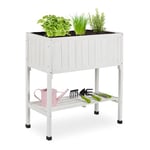 Relaxdays Porte-Pot de Fleurs, Plastique, étagère, HxLxP : 80x74x38 cm, Balcon et terrasse, jardinière, Sapin, Blanc