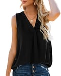 Aokosor Tops for Women Vests Ladies Summer Tops V Neck Sleeveless Loose Chiffon Tank Black Size 6-8