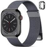 PIOWNN Strap Compatible with Apple Watch Strap 44mm 45mm 42mm Women Men, Metal Double Magnetic Stainless Steel Replacement Straps for Apple iWatch SE SE 2 Series 9 8 7 6 5 4 3 2 1, Gray