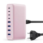 200W Chargeur USB C, Chargeur Rapide avec GaN III Tech, 8 Ports PD QC PPS Prise Multiple, 65W Adaptateur Chargeur Laptop Compatible avec MacBook Pro/Air Laptop, iPhone, Galaxy, SteamDeck-Rose