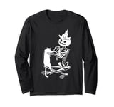 Skeleton Pumpkin Head Pet Cat Halloween Bones Jack O Lantern Long Sleeve T-Shirt