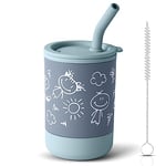 Vicloon Tasse D'apprentissage Bébé,147ml Gobelet Apprentissage Bébé 100% Silicone Sans BPA asse à Paille Bébé avec Couvercle et goupillon,pour Entraînement à Boire