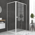 Pack porte de douche Coulissante blanc 120x185cm + retour 90 verre transparent 5mm - WHITY slide 120