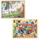 Goki GOKI - Unicorn & Firefighting, Puzzle 2 x 48 pieces (1240290/1240292)