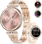 Montre Connectée Femme 1,19"" Amoled Bluetooth Appels Pour Android Ios Montre Femme Connectée Fitness Activity Tracker Fréquence Cardiaque Sommeil Moniteur Diamond Rose Or Acier Smartwatch Femme