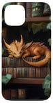 Coque pour iPhone 13 Petit dragon endormi sur une bibliothèque