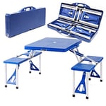 Wiltec Kit Table de camping pliante, 1330 x 845 x 670 mm, avec 4 sièges solidaires, table portable PE-HD/alu, extérieur, BBQ, fêtes, barbecue, pique-nique